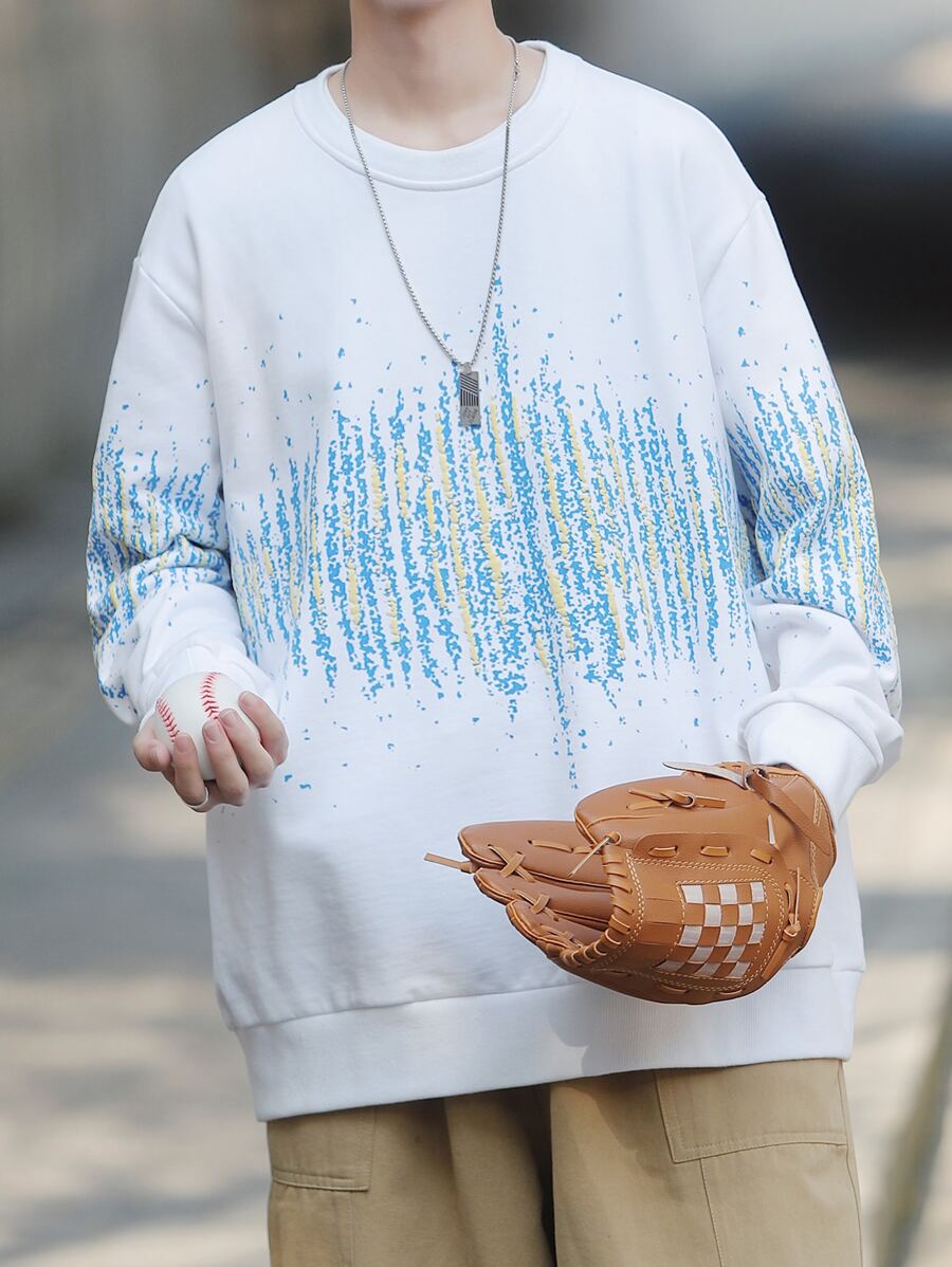 Men Graphic Print Drop Shoulder Sweatshirt - White - View 1
