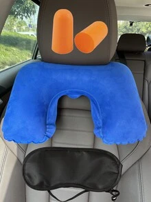 1pc Inflatable Car Neck Pillow & 1pair Earplugs & 1pc Eye Cover - Multicolor - View 2