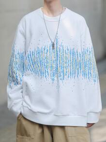 Men Graphic Print Drop Shoulder Sweatshirt - White - View 3