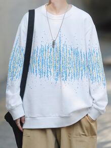 Men Graphic Print Drop Shoulder Sweatshirt - White - View 5