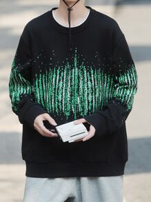 Hombres Sudadera con estampado de dibujo de hombros caídos - Negro - Ver 1