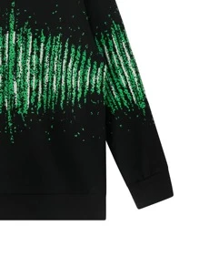 Hombres Sudadera con estampado de dibujo de hombros caídos - Negro - Ver 7