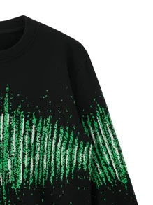 Hombres Sudadera con estampado de dibujo de hombros caídos - Negro - Ver 8