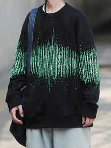 Hombres Sudadera con estampado de dibujo de hombros caídos - Negro - Ver 5