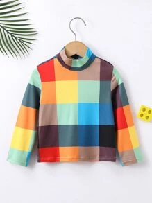 SHEIN Niñito Camiseta de color combinado de cuello alto - Multicolor - Ver 1