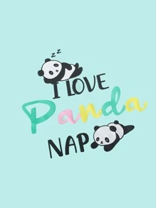 Girls Panda & Slogan Graphic Snug Fit PJ Set - Mint Blue - View 3