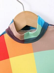 SHEIN Niñito Camiseta de color combinado de cuello alto - Multicolor - Ver 3