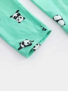 Girls Panda & Slogan Graphic Snug Fit PJ Set - Mint Blue - View 5