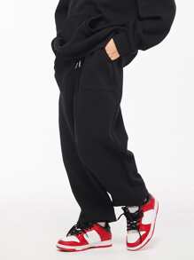 Chicos Pantalones deportivos de cintura con cordón - Negro - Ver 1