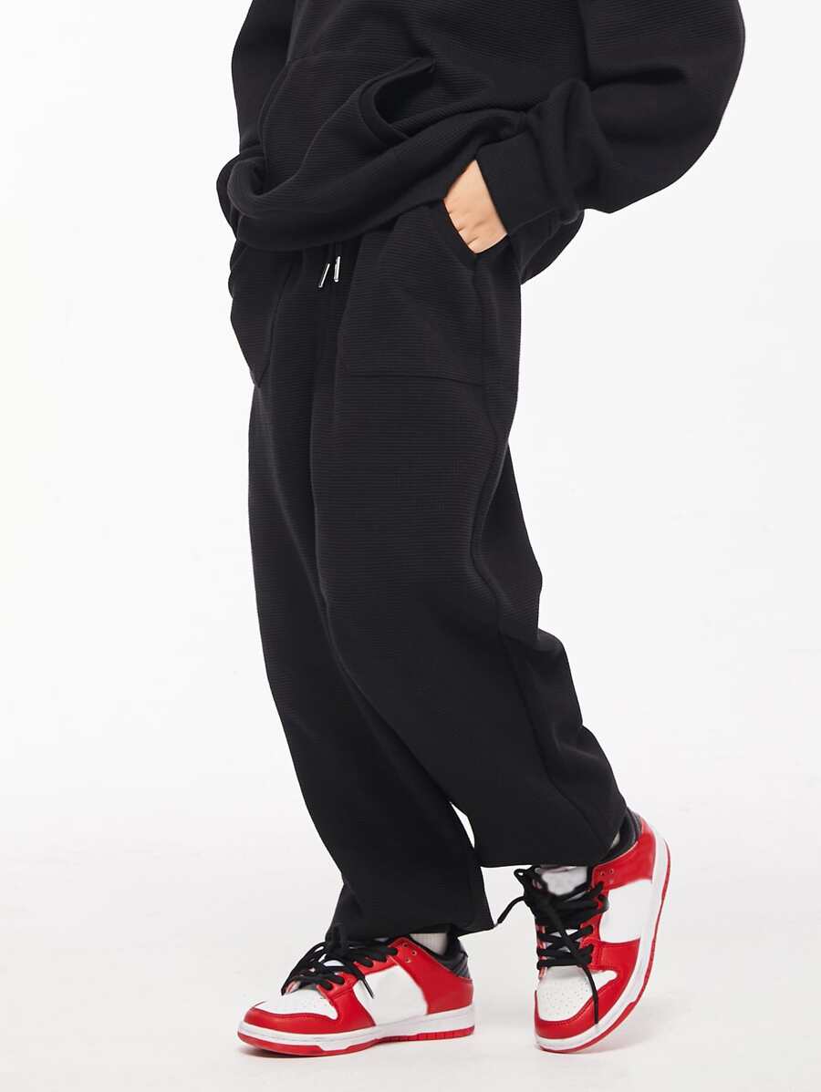 Chicos Pantalones deportivos de cintura con cordón - Negro - Ver 1