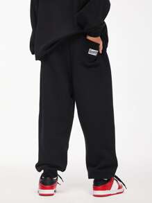 Chicos Pantalones deportivos de cintura con cordón - Negro - Ver 2