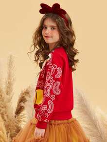 Chicas Sudadera con estampado de dibujos animados de hombros caídos - Multicolor - Ver 2