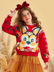 Chicas Sudadera con estampado de dibujos animados de hombros caídos - Multicolor - Ver 3