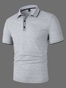 Manfinity Homme Áo thun có cổ Nam Nút Nút phía trước màu trơn Giải trí - Xám - Xem 1