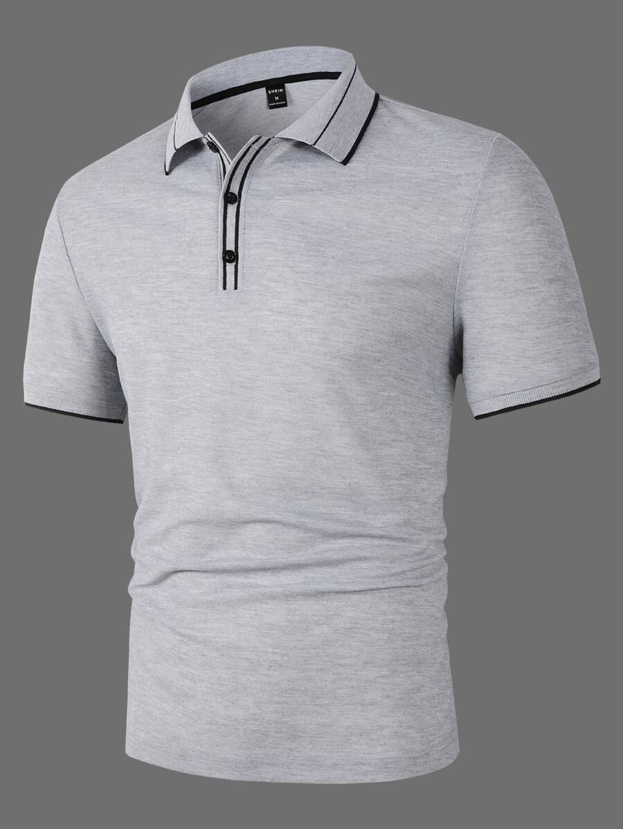 Manfinity Homme Áo thun có cổ Nam Nút Nút phía trước màu trơn Giải trí - Xám - Xem 1