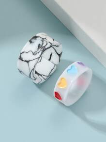 2 piezas Anillo con diseño de corazón - Multicolor - Ver 1