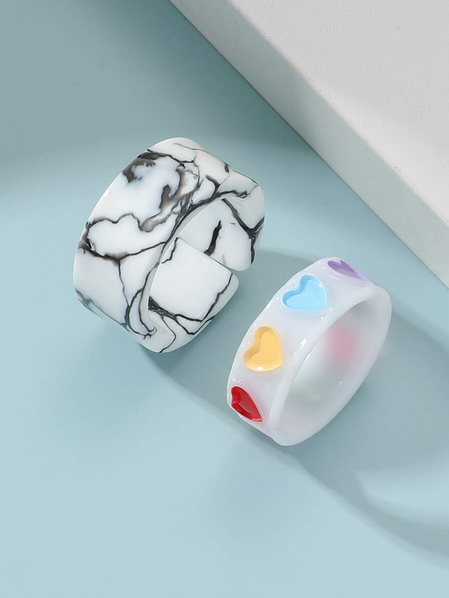 2 piezas Anillo con diseño de corazón - Multicolor - Ver 1