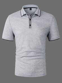 Manfinity Homme Áo thun có cổ Nam Nút Nút phía trước màu trơn Giải trí - Xám - Xem 6