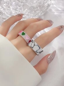 2 piezas Anillo con diseño de corazón - Multicolor - Ver 2