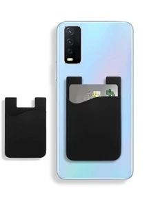 1pc Silicone Card Holder For Phone, Compatible With Credit Card, Id, Transit Card And Tablet - Black - View 1