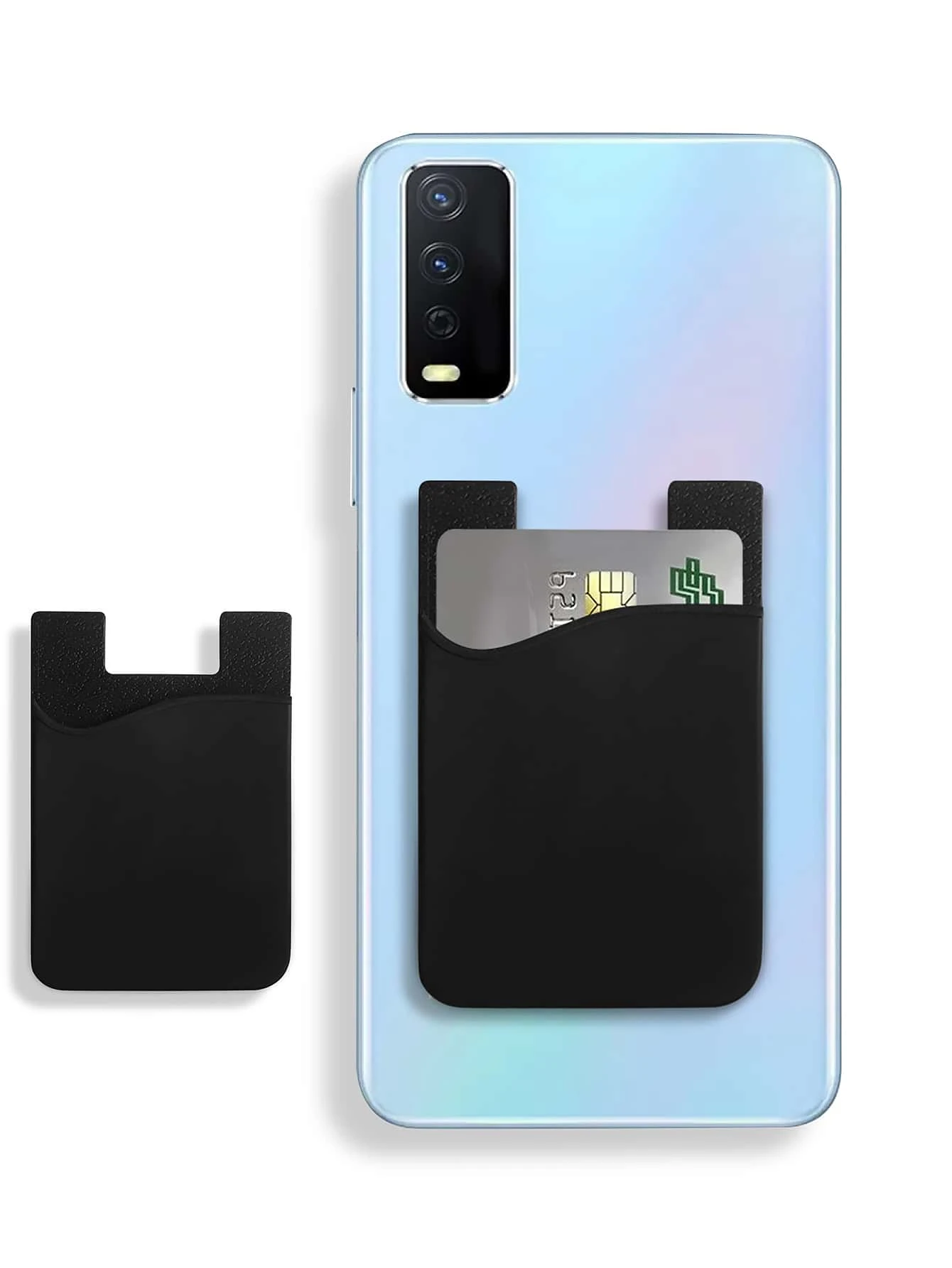 1pc Silicone Card Holder For Phone, Compatible With Credit Card, Id, Transit Card And Tablet - Black - View 1