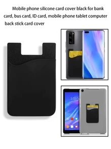 1pc Silicone Card Holder For Phone, Compatible With Credit Card, Id, Transit Card And Tablet - Black - View 5