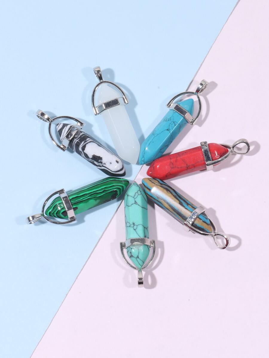 7 piezas Colgante DIY piedra - Multicolor - Ver 1