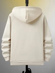 Manfinity Men 1pc Letter Graphic Zip Up Thermal Lined Drawstring Hoodie - Apricot - View 2