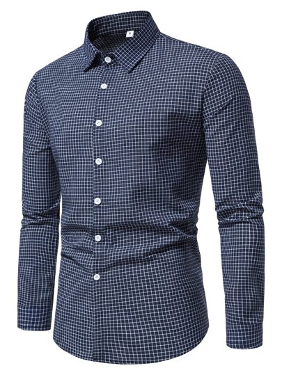 Uomo Camicia a quadri slim fit a maniche lunghe con colletto e bottoni per un abbigliamento casual e d'affari