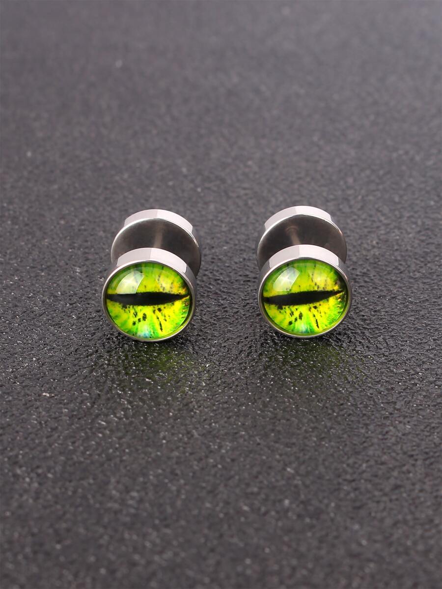 Những người đàn ông thời trang và phổ biến Mắt chi tiết Bông tai tròn bằng thép không gỉ Punk Hip Pop Phong cách cho món quà trang sức và cho một vẻ ngoài sành điệu - Bạc - Xem 1