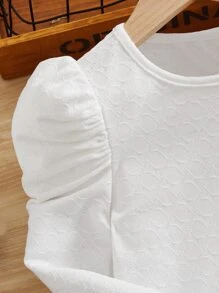 SHEIN Toddler Girls Solid Puff Sleeve Tee - White - View 4