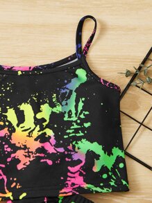 SHEIN Young Girl Splash Ink Print Cami Top & Biker Shorts