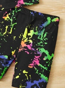SHEIN Young Girl Splash Ink Print Cami Top & Biker Shorts