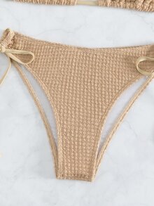 Conjunto de bikini simple para playa de verano con tirantes de cuello y laterales ajustables - Albaricoque - Ver 5