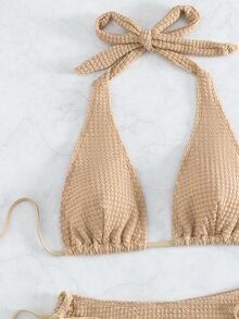 Conjunto de bikini simple para playa de verano con tirantes de cuello y laterales ajustables - Albaricoque - Ver 6