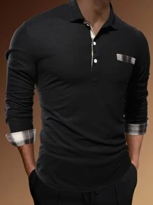 Manfinity Homme Men Plaid Panel Polo Shirt - Black - View 1