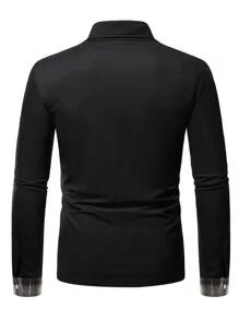 Manfinity Homme Men Plaid Panel Polo Shirt - Black - View 2