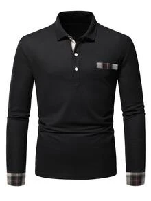 Manfinity Homme Men Plaid Panel Polo Shirt - Black - View 3