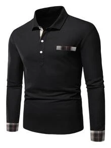 Manfinity Homme Men Plaid Panel Polo Shirt - Black - View 4