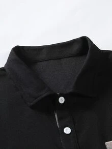 Manfinity Homme Men Plaid Panel Polo Shirt - Black - View 5