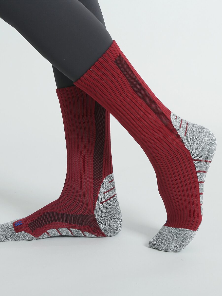 1 par Calcetines de yoga con corte alto, fondo de toalla, antideslizantes, calcetines calentadores de pierna para deporte, calcetines para correr, bailar, pista - Burdeos - Ver 1