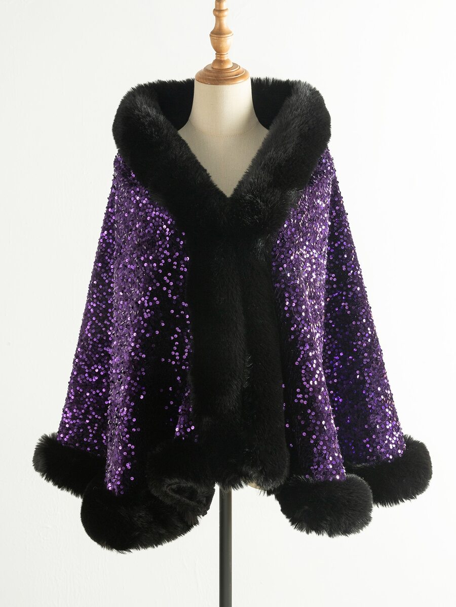 Chal con lentejuelas de peluche - Morado - Ver 1