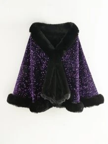 Chal con lentejuelas de peluche - Morado - Ver 2