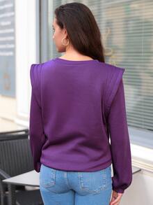 SHEIN Frenchy Solid Shoulder Pad Sweatshirt - Violet Purple - View 5