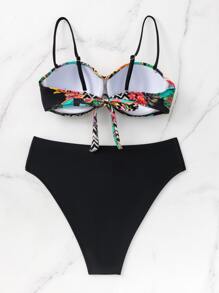 SHEIN Swim Plant Print Push Up Summer Beach Bikini Set - Multicolor - View 5