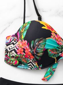SHEIN Swim Plant Print Push Up Summer Beach Bikini Set - Multicolor - View 6