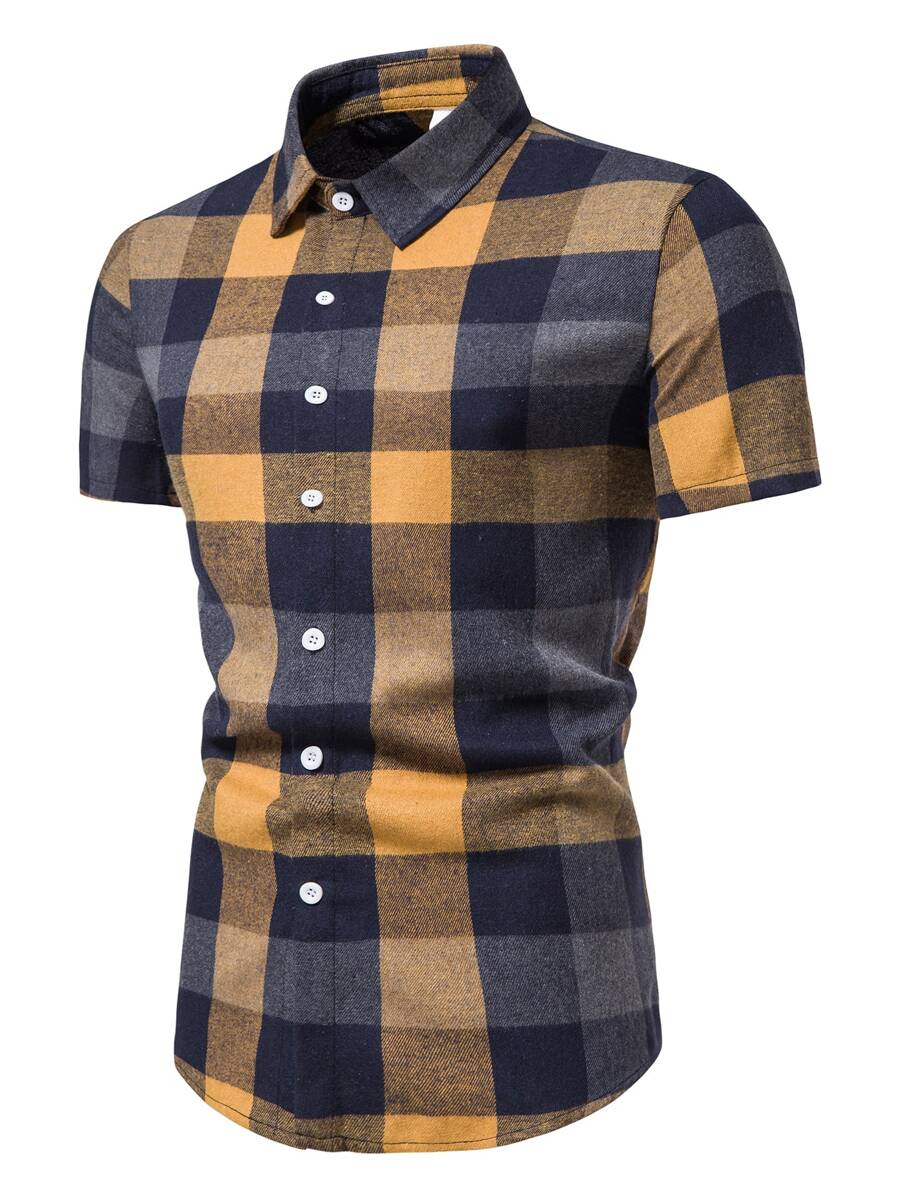 Manfinity Homme 男士隨機格紋印花前排扣襯衫 - 彩色 - 查看 1