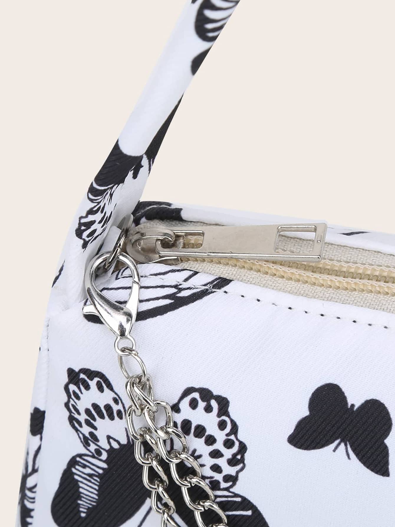 Zipper Shoulder Bag, Fashion Butterfly Pattern Underarm Bag, Stylish Chain Decor Purse Zipper Shoulder Bag Fashion Butterfly Pattern Underarm Bag Stylish Chain Decor Purse, Butterfly Bag Valentines