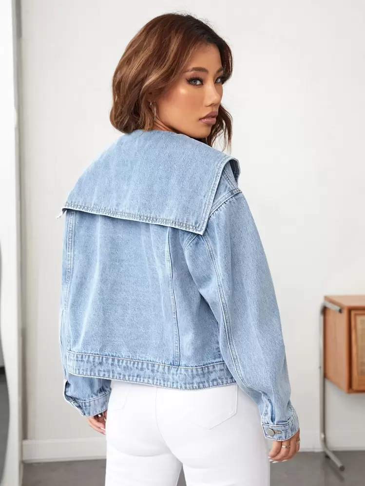 セーラーカラー ドロップショルダー デニムジャケット | SHEIN JAPAN