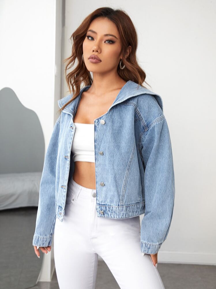 セーラーカラー ドロップショルダー デニムジャケット | SHEIN JAPAN